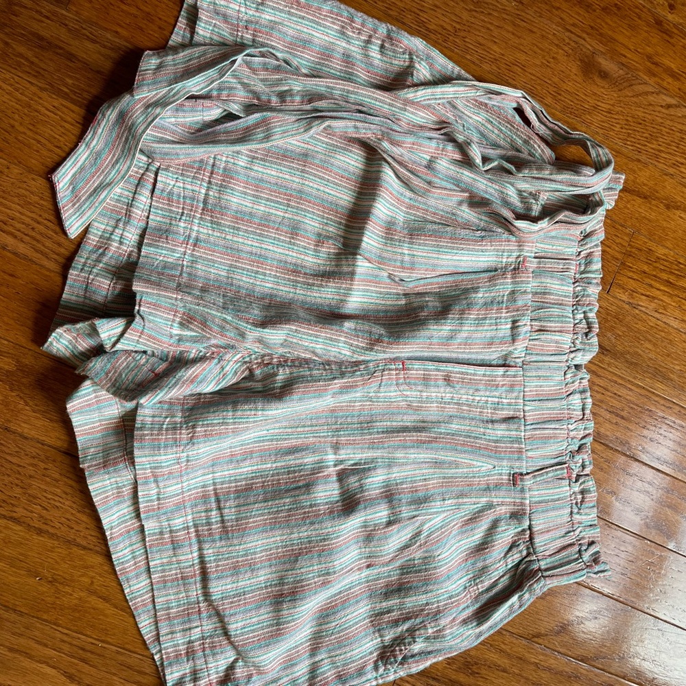 American Eagle Outfitters Striped Light Blue and Pink Paperbag Waist Shorts
